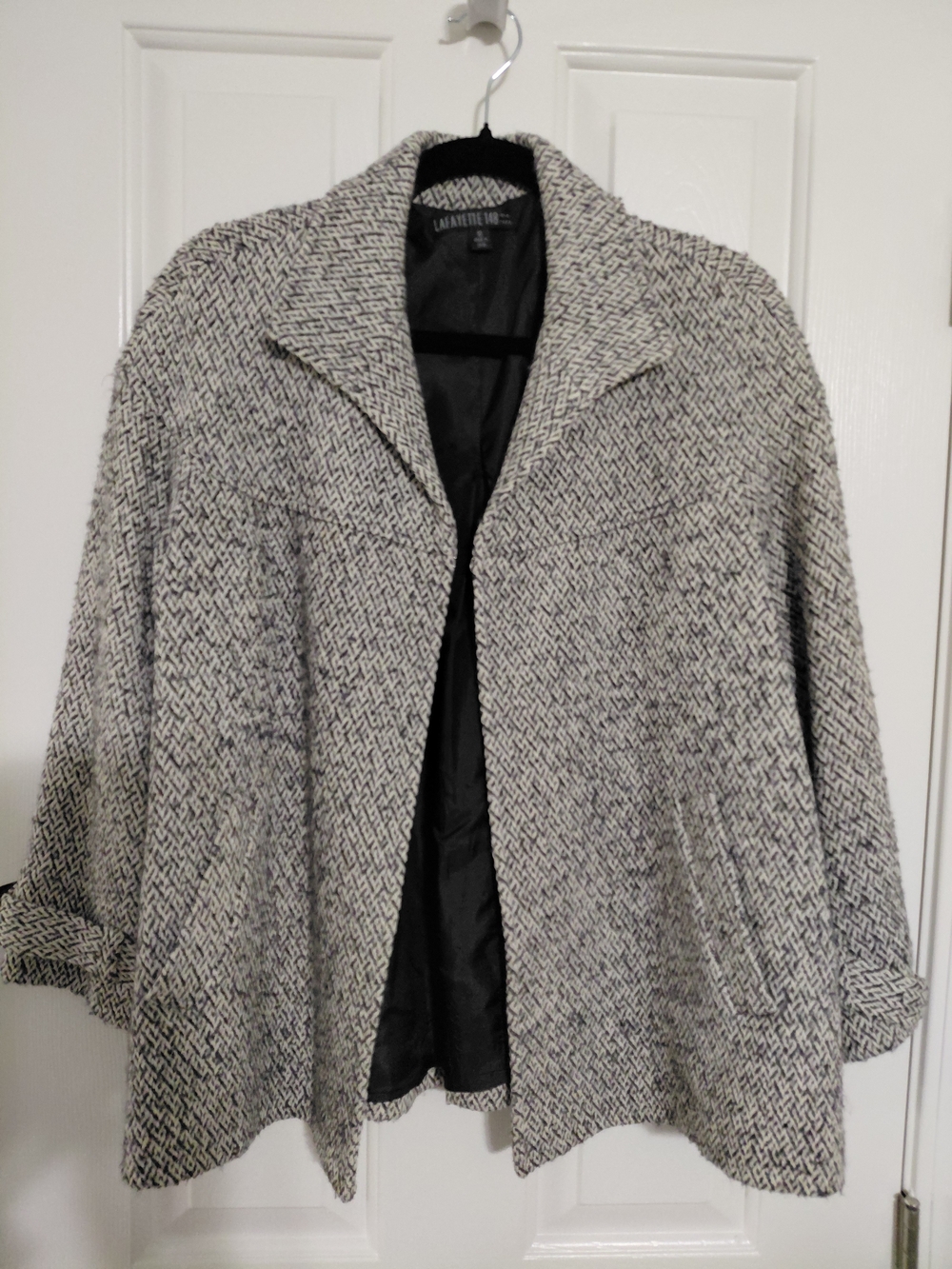 Lafayette 148 New York Black and Gray Tweed Open-Front Blazer
